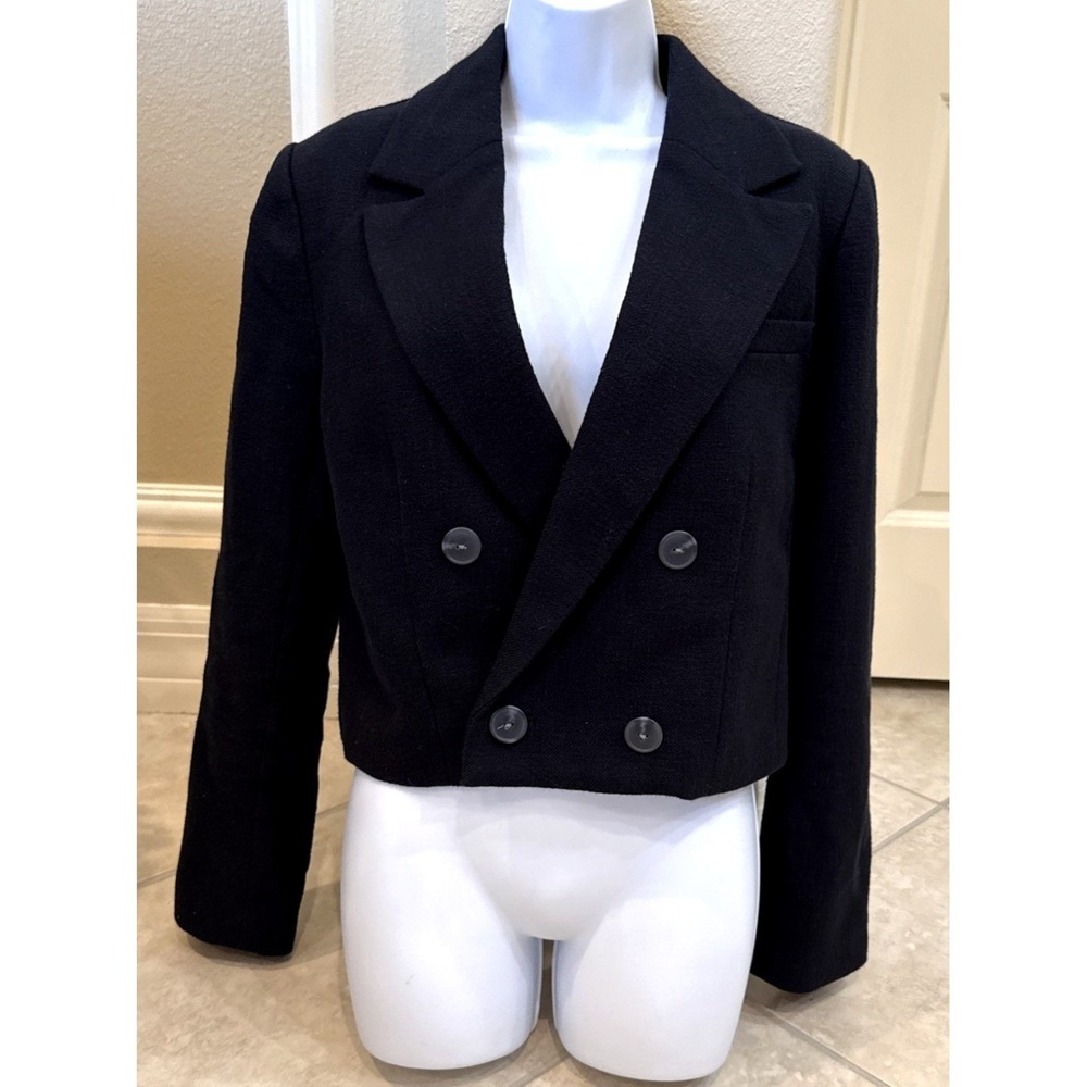 Maeve Anthropologie Navy Blue Cropped Double Breasted Blazer Jacket OB1568062 M